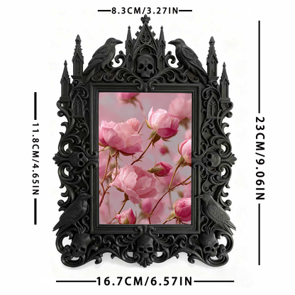 TikTok-trending Gothic Dark-style Photo Frame | Vampire Masquerade Ball Table Decor, Photo Ornament, Wall-mountable & Tabletop, Plastic Fram