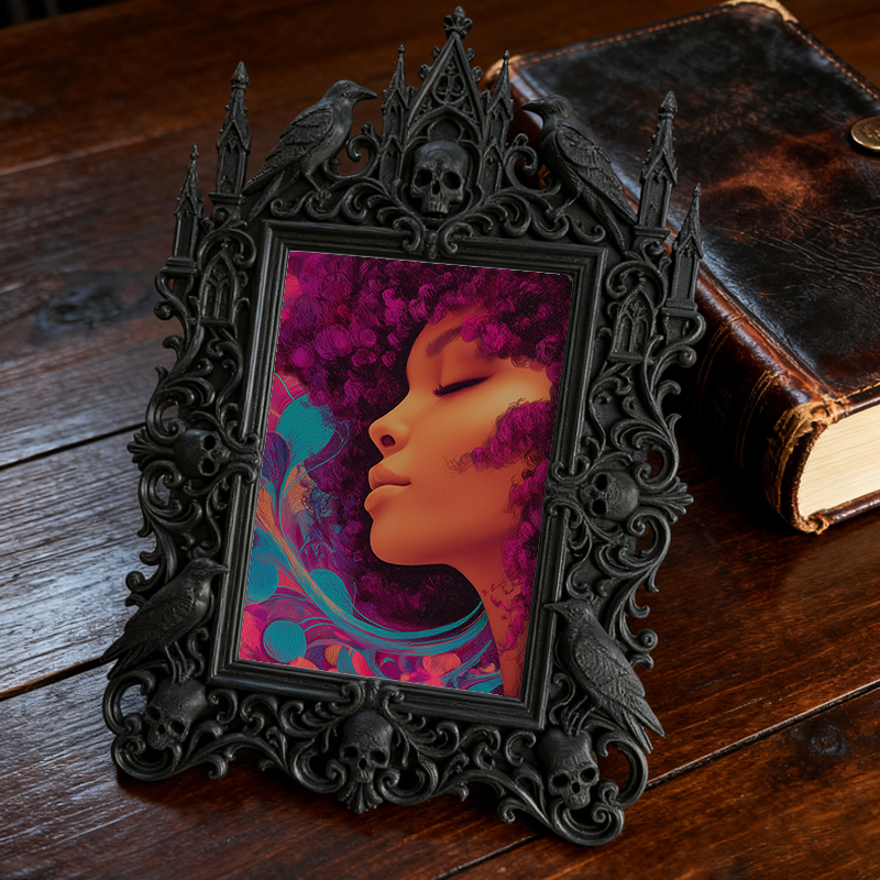 TikTok-famous Gothic Dark-style Photo Frame | Gothic Rooftop Halloween Party Decor, Photo Ornament, Wall-mountable & Tabletop, Plastic Frame