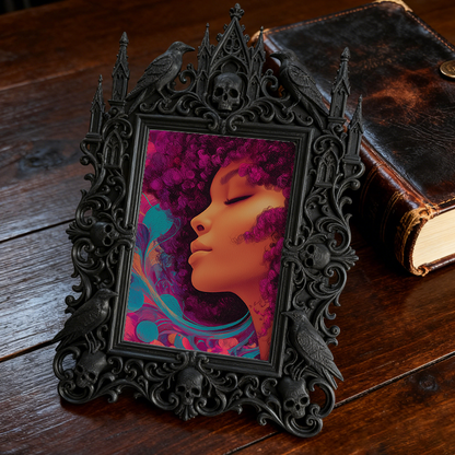 TikTok-famous Gothic Dark-style Photo Frame | Gothic Rooftop Halloween Party Decor, Photo Ornament, Wall-mountable & Tabletop, Plastic Frame