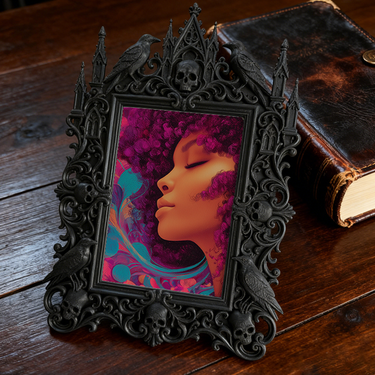 TikTok-famous Gothic Dark-style Photo Frame | Gothic Rooftop Halloween Party Decor, Photo Ornament, Wall-mountable & Tabletop, Plastic Frame