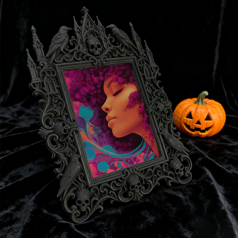 TikTok-famous Gothic Dark-style Photo Frame | Gothic Rooftop Halloween Party Decor, Photo Ornament, Wall-mountable & Tabletop, Plastic Frame