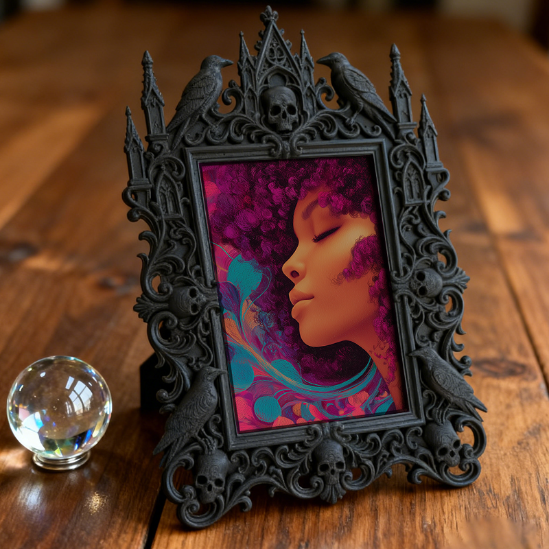 TikTok-famous Gothic Dark-style Photo Frame | Gothic Rooftop Halloween Party Decor, Photo Ornament, Wall-mountable & Tabletop, Plastic Frame