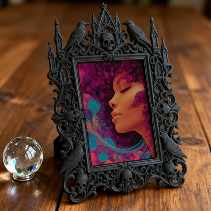 TikTok-famous Gothic Dark-style Photo Frame | Gothic Rooftop Halloween Party Decor, Photo Ornament, Wall-mountable & Tabletop, Plastic Frame