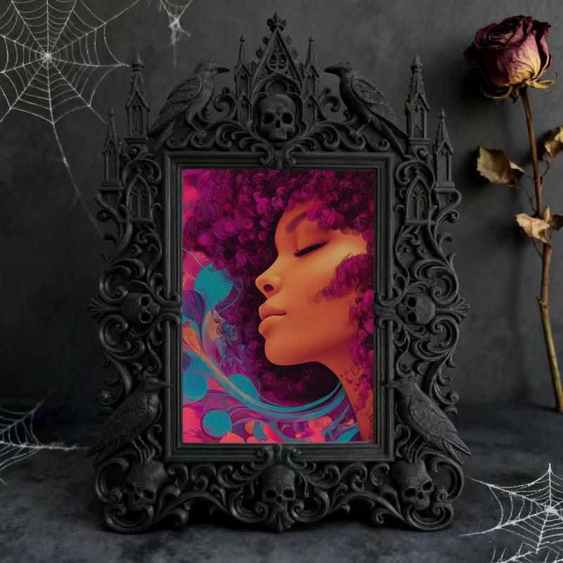 TikTok-famous Gothic Dark-style Photo Frame | Gothic Rooftop Halloween Party Decor, Photo Ornament, Wall-mountable & Tabletop, Plastic Frame