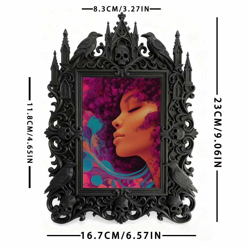 TikTok-famous Gothic Dark-style Photo Frame | Gothic Rooftop Halloween Party Decor, Photo Ornament, Wall-mountable & Tabletop, Plastic Frame