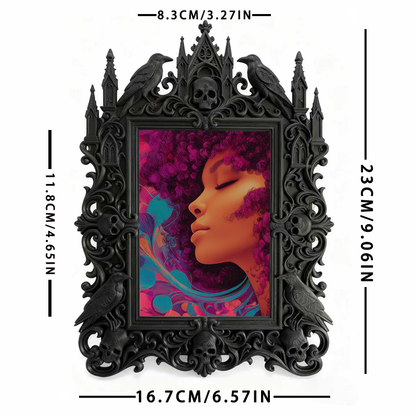 TikTok-famous Gothic Dark-style Photo Frame | Gothic Rooftop Halloween Party Decor, Photo Ornament, Wall-mountable & Tabletop, Plastic Frame