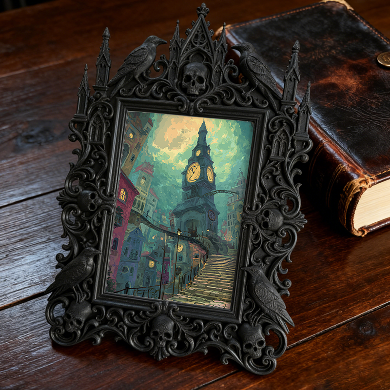 Insta-trending Gothic Dark-style Photo Frame | Horror Cosplay Photoshoot Backdrop Decor, Photo Ornament, Wall/Table Dual-use, Durable Frame