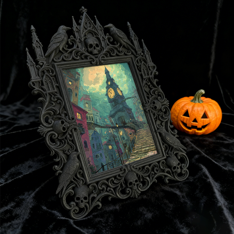 Insta-trending Gothic Dark-style Photo Frame | Horror Cosplay Photoshoot Backdrop Decor, Photo Ornament, Wall/Table Dual-use, Durable Frame