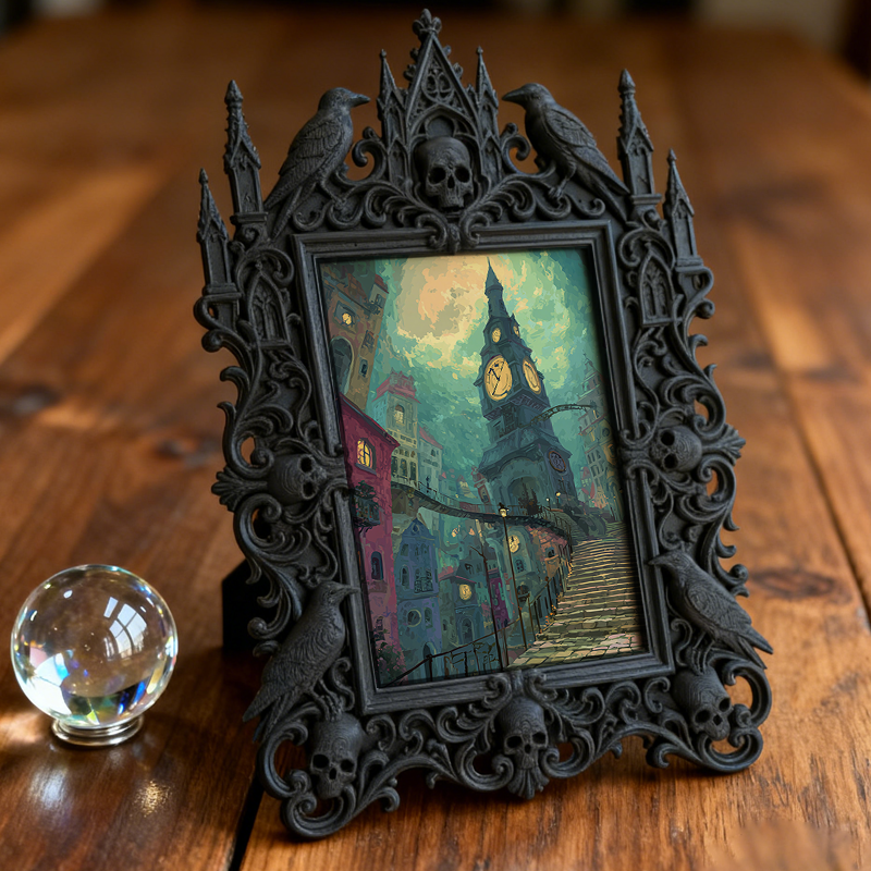 Insta-trending Gothic Dark-style Photo Frame | Horror Cosplay Photoshoot Backdrop Decor, Photo Ornament, Wall/Table Dual-use, Durable Frame