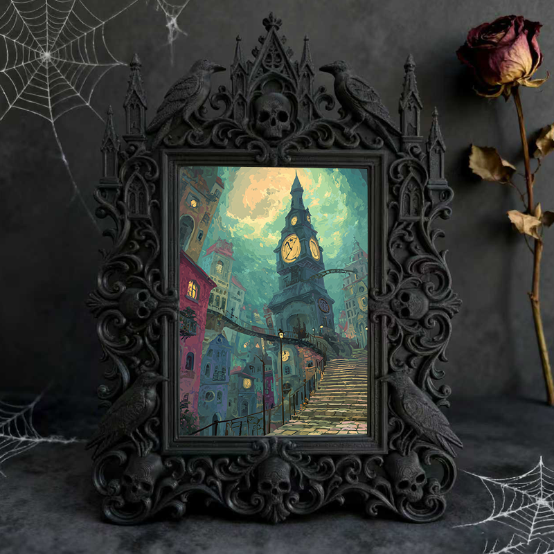 Insta-trending Gothic Dark-style Photo Frame | Horror Cosplay Photoshoot Backdrop Decor, Photo Ornament, Wall/Table Dual-use, Durable Frame