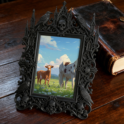 Shop-favorite Gothic Dark-style Photo Frame | Dark Poetry Reading Night Decor, Photo Ornament, Wall-mountable & Tabletop, Lightweight Frame