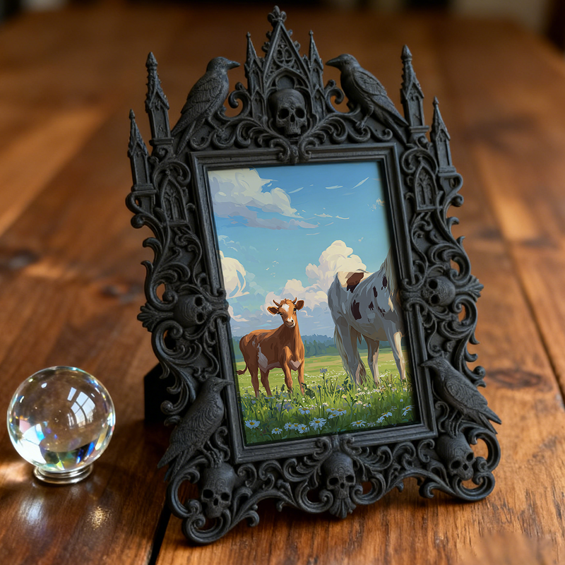 Shop-favorite Gothic Dark-style Photo Frame | Dark Poetry Reading Night Decor, Photo Ornament, Wall-mountable & Tabletop, Lightweight Frame