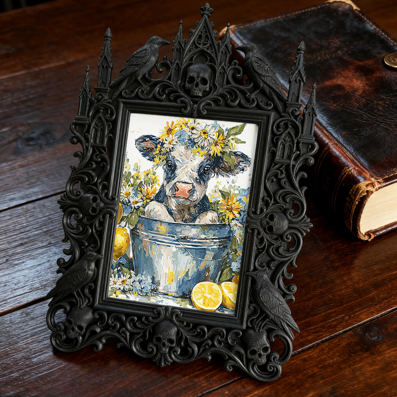Bestselling-hit Gothic Dark-style Photo Frame | Vampire Themed New Year鈥檚 Eve Party Decor, Photo Ornament, Dual-use Display, Retro Plastic F