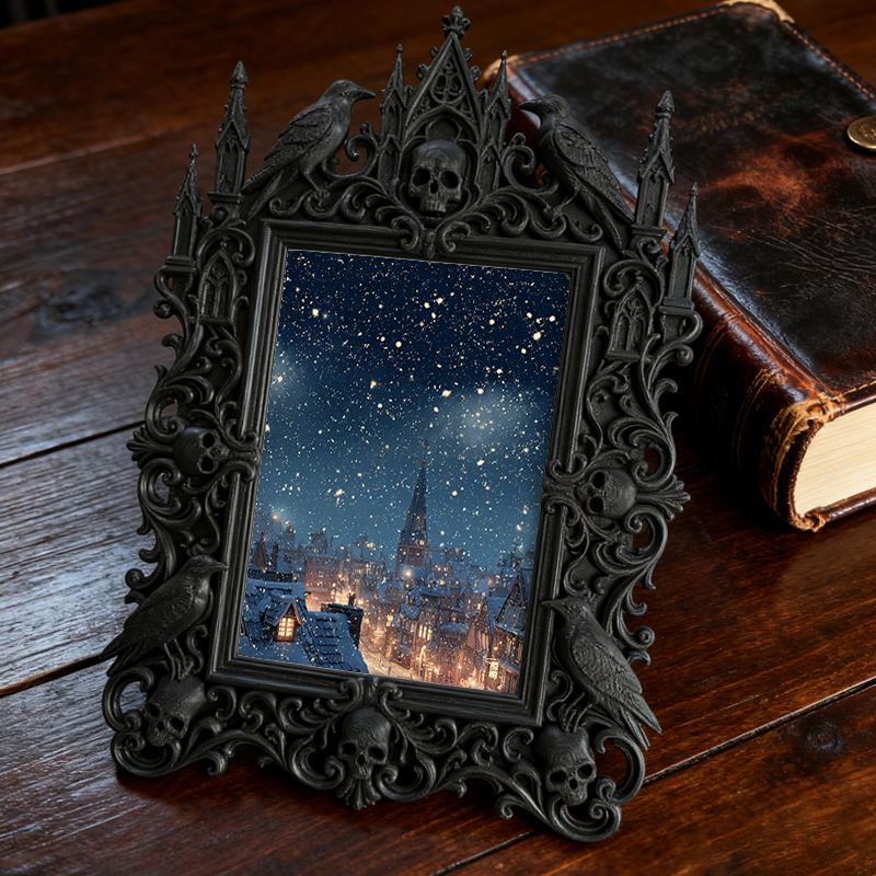 High-demand Gothic Dark-style Photo Frame | Witchy Crystal Gridding Workshop Decor, Photo Ornament, Wall-mountable & Tabletop, Scratch-resis