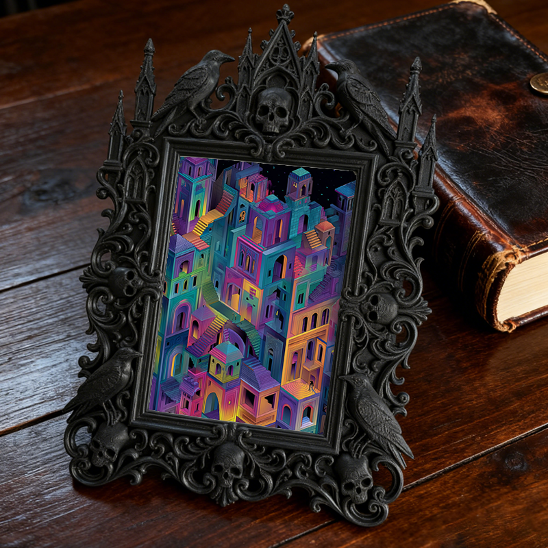 Bestselling-now Gothic Dark-style Photo Frame | Witchy Living Room Crystal Corner Decor, Photo Ornament, Dual-use Display, Retro Plastic Fra