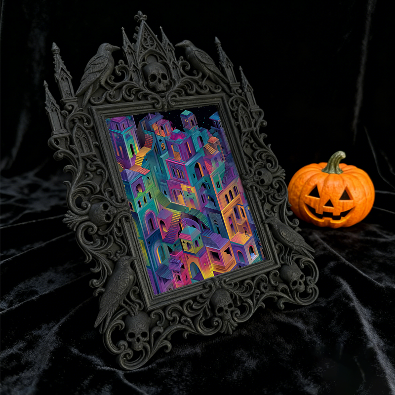 Bestselling-now Gothic Dark-style Photo Frame | Witchy Living Room Crystal Corner Decor, Photo Ornament, Dual-use Display, Retro Plastic Fra