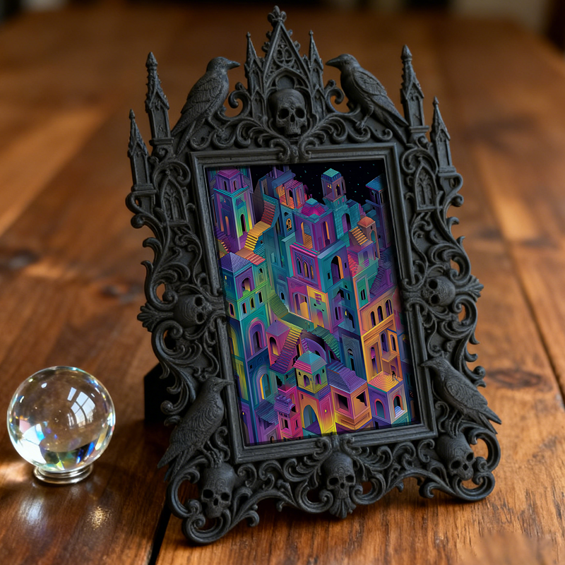 Bestselling-now Gothic Dark-style Photo Frame | Witchy Living Room Crystal Corner Decor, Photo Ornament, Dual-use Display, Retro Plastic Fra