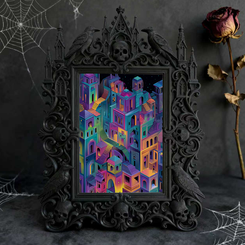 Bestselling-now Gothic Dark-style Photo Frame | Witchy Living Room Crystal Corner Decor, Photo Ornament, Dual-use Display, Retro Plastic Fra