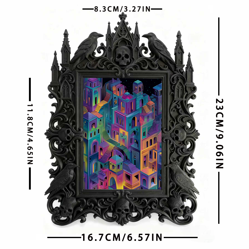 Bestselling-now Gothic Dark-style Photo Frame | Witchy Living Room Crystal Corner Decor, Photo Ornament, Dual-use Display, Retro Plastic Fra