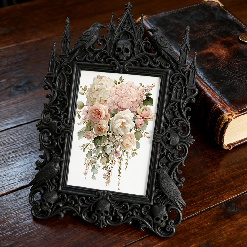 Must-grab Gothic Dark-style Photo Frame | Gothic Bathroom Shelf Decor, Photo Ornament, Wall-mountable & Tabletop, Slim Frame