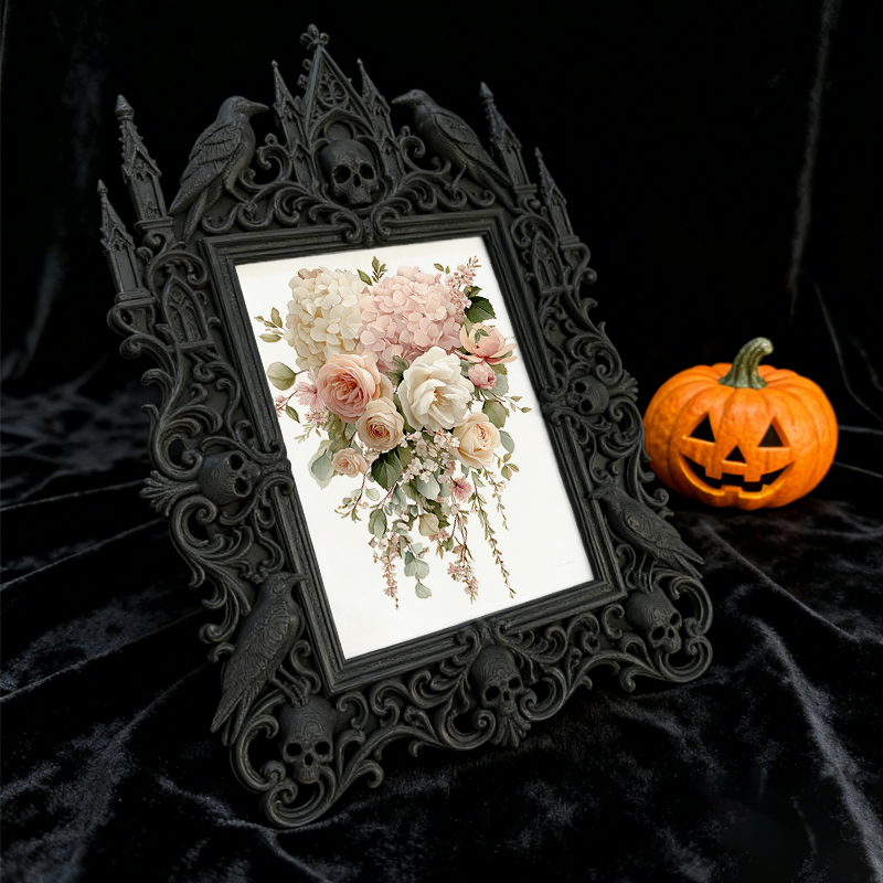 Must-grab Gothic Dark-style Photo Frame | Gothic Bathroom Shelf Decor, Photo Ornament, Wall-mountable & Tabletop, Slim Frame