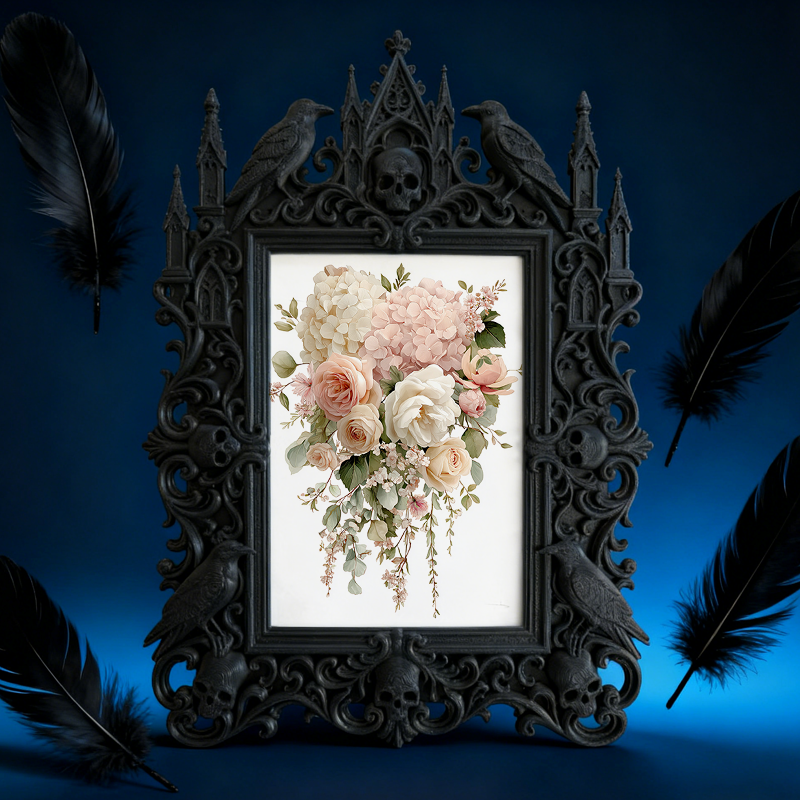 Must-grab Gothic Dark-style Photo Frame | Gothic Bathroom Shelf Decor, Photo Ornament, Wall-mountable & Tabletop, Slim Frame