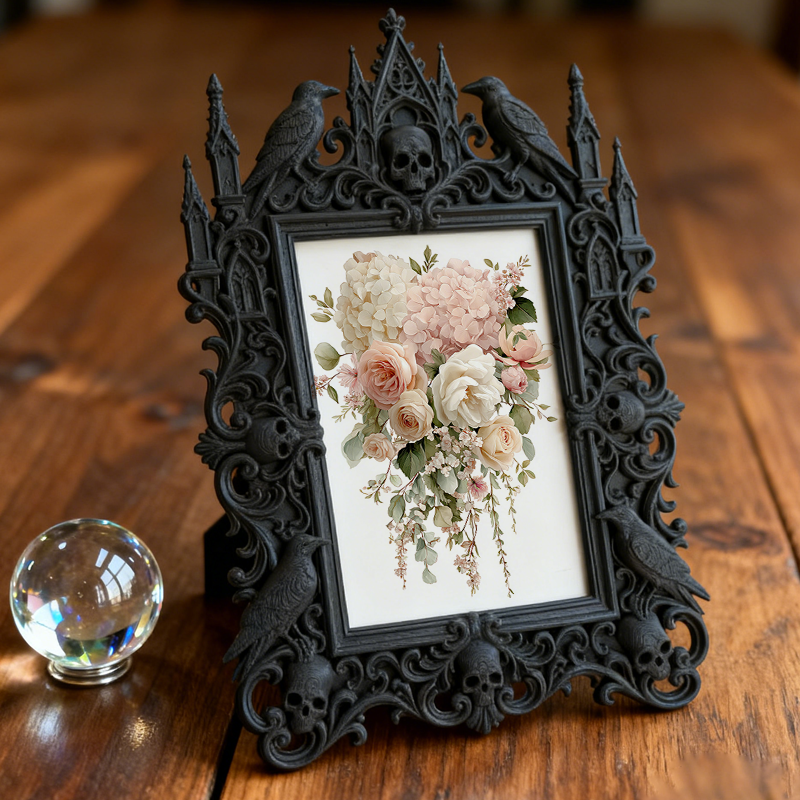Must-grab Gothic Dark-style Photo Frame | Gothic Bathroom Shelf Decor, Photo Ornament, Wall-mountable & Tabletop, Slim Frame