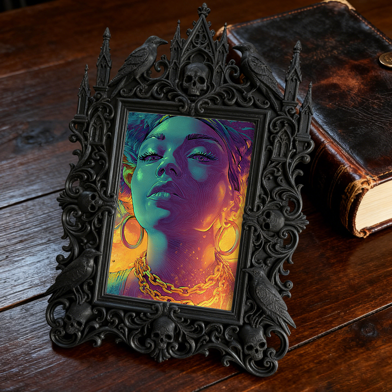 TikTok-viral Gothic Dark-style Photo Frame | Gothic Kids’ Dark Fairy Tale Room Decor, Photo Ornament, Wall-mountable & Tabletop, High-gloss 