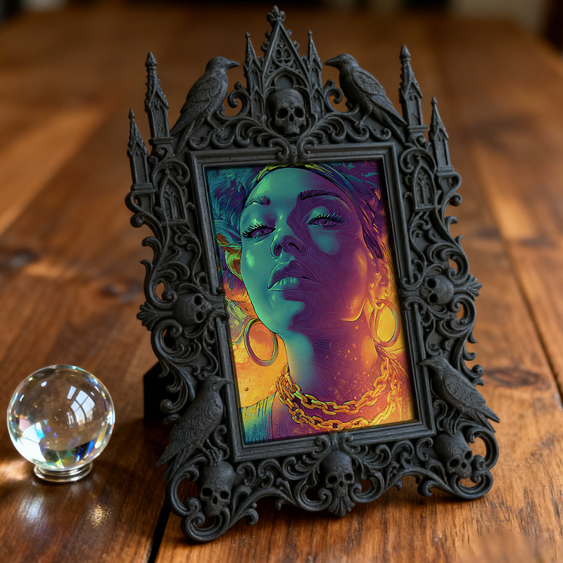 TikTok-viral Gothic Dark-style Photo Frame | Gothic Kids’ Dark Fairy Tale Room Decor, Photo Ornament, Wall-mountable & Tabletop, High-gloss 