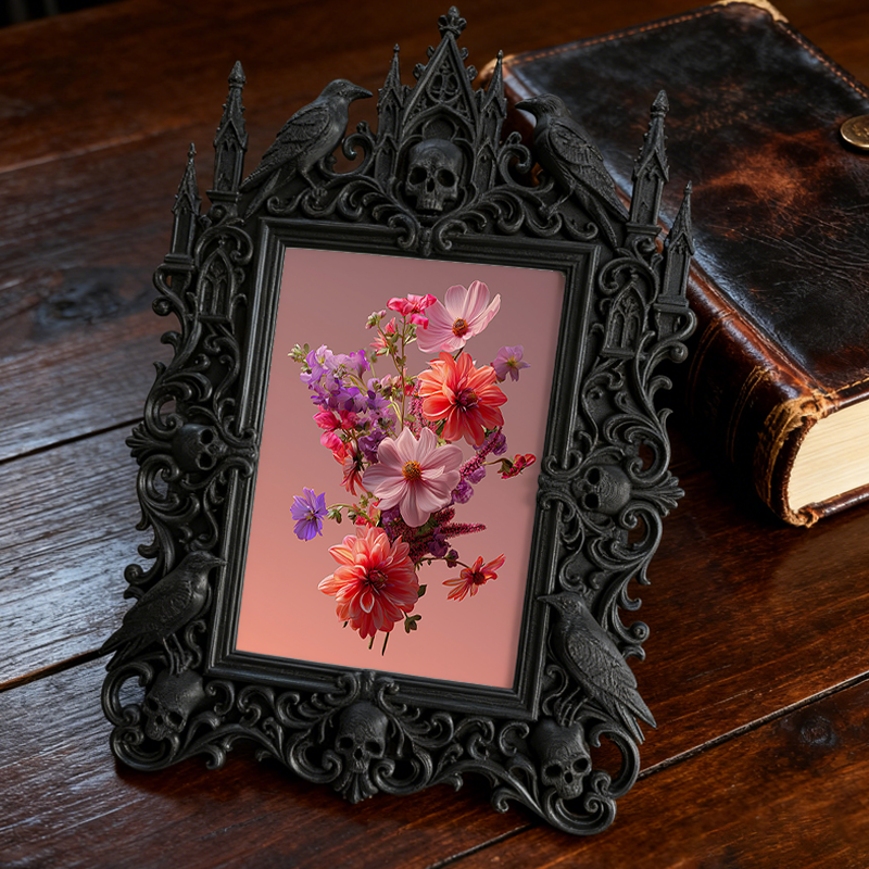 Reel-hit Gothic Dark-style Photo Frame | Gothic Front Porch Decor, Photo Ornament, Wall-mountable & Tabletop, Plastic Frame