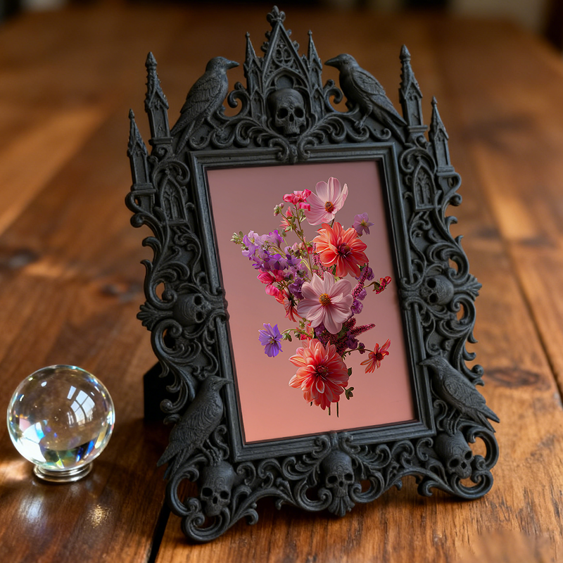 Reel-hit Gothic Dark-style Photo Frame | Gothic Front Porch Decor, Photo Ornament, Wall-mountable & Tabletop, Plastic Frame