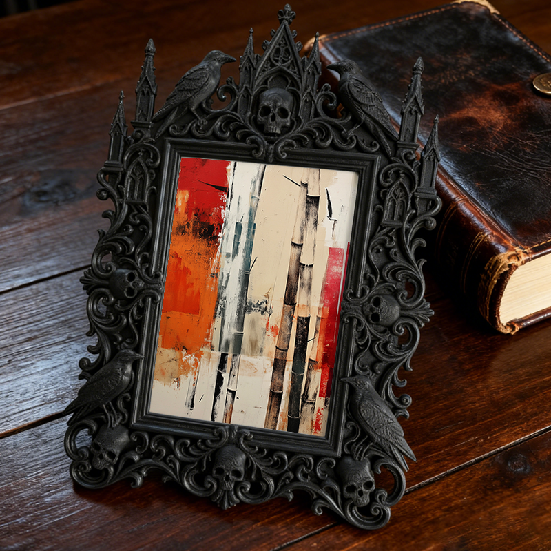 Luxe-dark Gothic Dark-style Photo Frame | Gothic Halloween Indoor Decor, Photo Ornament, Wall-mountable & Tabletop, Lightweight Frame