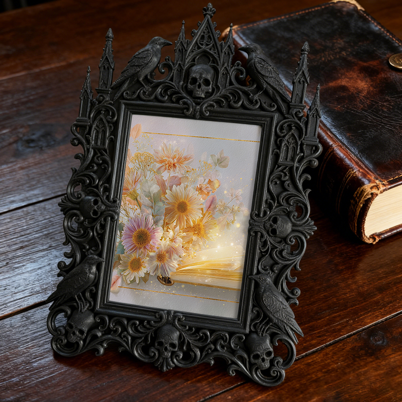 Hard-to-find Gothic Dark-style Photo Frame | Witchy Bedroom Vanity Decor, Photo Ornament, Dual-use Display, Retro Plastic Frame