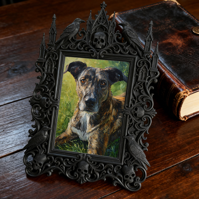Elegant-spooky Gothic Dark-style Photo Frame | Gothic Home Office Desk Decor, Photo Ornament, Wall-mountable & Tabletop, Slim Frame