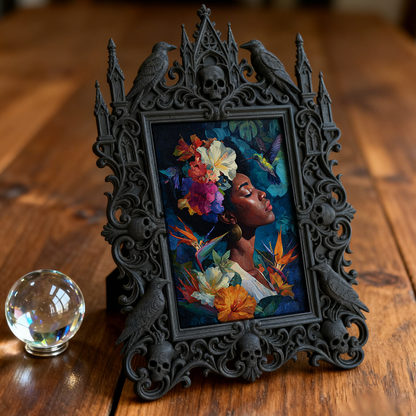 Bold-eye-catching Gothic Dark-style Photo Frame | Occult Book Shelf Decor, Photo Ornament, Wall-mountable & Tabletop, Collectible Frame
