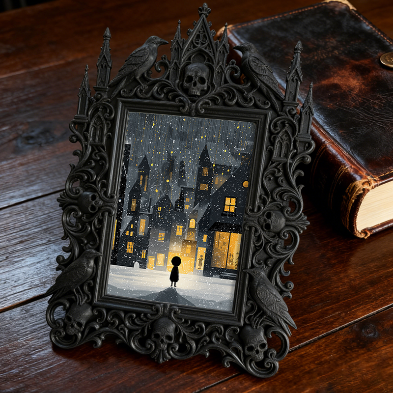 Cute-spooky Gothic Dark-style Photo Frame | Gothic Backyard Patio Decor, Photo Ornament, Wall/Table Dual-use, Rustic Frame