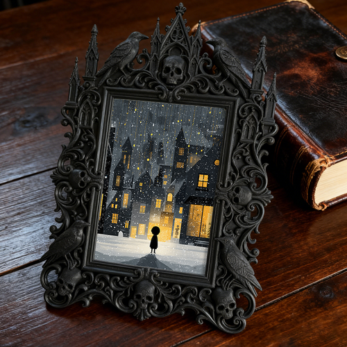 Cute-spooky Gothic Dark-style Photo Frame | Gothic Backyard Patio Decor, Photo Ornament, Wall/Table Dual-use, Rustic Frame