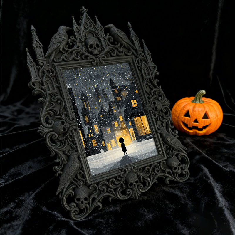 Cute-spooky Gothic Dark-style Photo Frame | Gothic Backyard Patio Decor, Photo Ornament, Wall/Table Dual-use, Rustic Frame