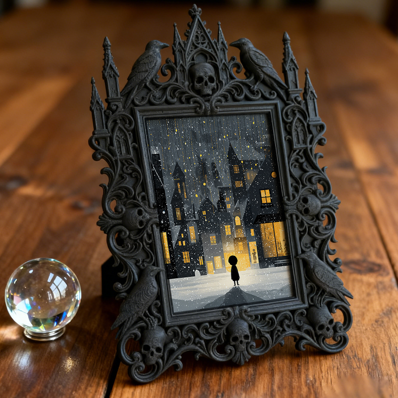 Cute-spooky Gothic Dark-style Photo Frame | Gothic Backyard Patio Decor, Photo Ornament, Wall/Table Dual-use, Rustic Frame