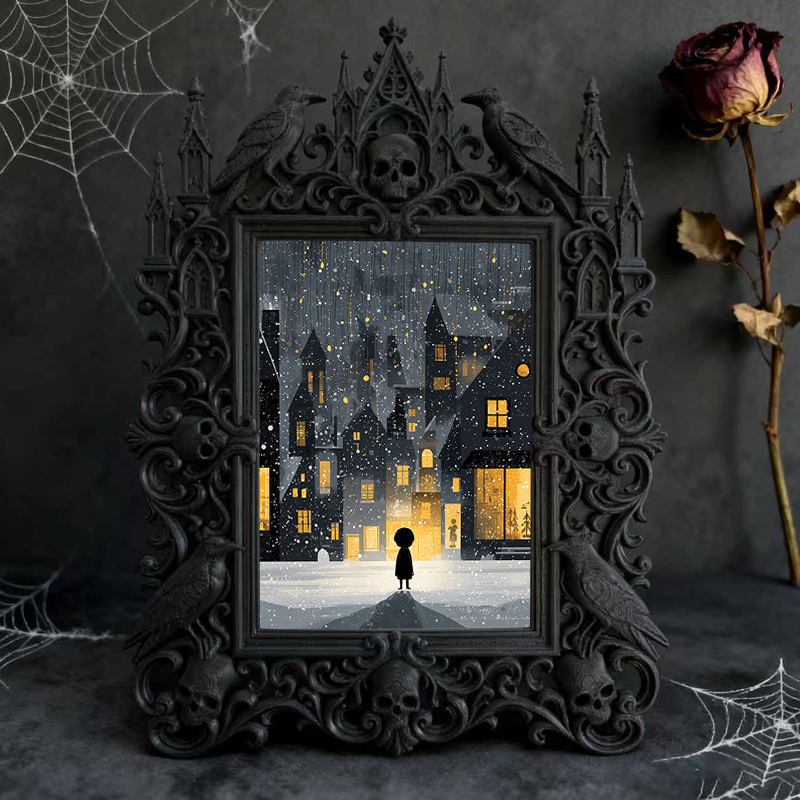 Cute-spooky Gothic Dark-style Photo Frame | Gothic Backyard Patio Decor, Photo Ornament, Wall/Table Dual-use, Rustic Frame