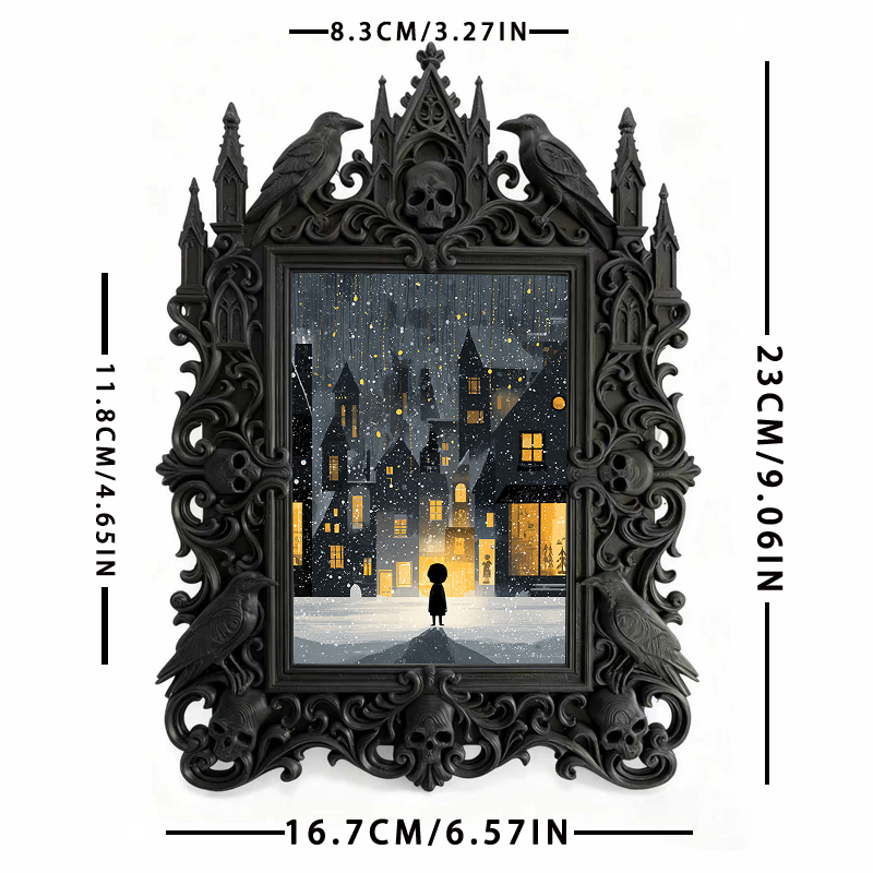 Cute-spooky Gothic Dark-style Photo Frame | Gothic Backyard Patio Decor, Photo Ornament, Wall/Table Dual-use, Rustic Frame