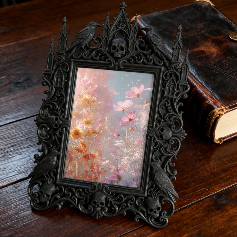 Bestselling-pick Gothic Dark-style Photo Frame | Witchy Crystal Carving Workshop Decor, Photo Ornament, Dual-use Display, Retro Plastic Fram