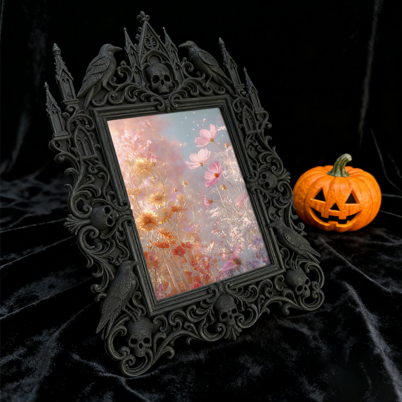 Bestselling-pick Gothic Dark-style Photo Frame | Witchy Crystal Carving Workshop Decor, Photo Ornament, Dual-use Display, Retro Plastic Fram