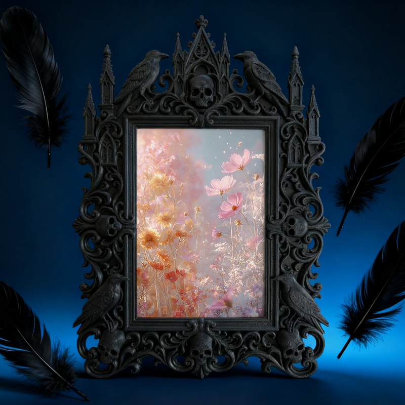 Bestselling-pick Gothic Dark-style Photo Frame | Witchy Crystal Carving Workshop Decor, Photo Ornament, Dual-use Display, Retro Plastic Fram