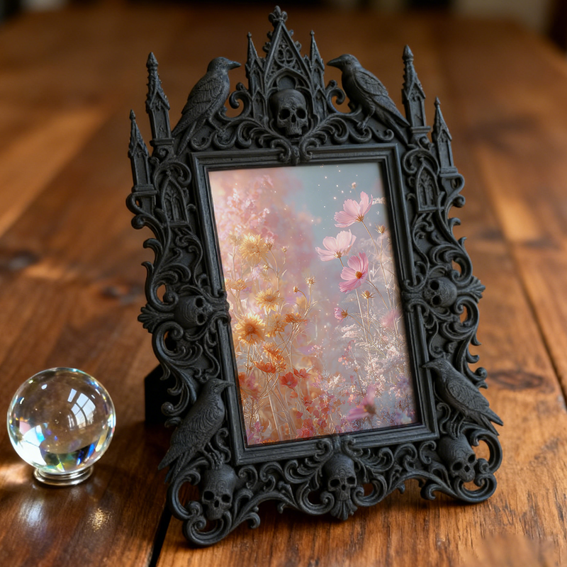 Bestselling-pick Gothic Dark-style Photo Frame | Witchy Crystal Carving Workshop Decor, Photo Ornament, Dual-use Display, Retro Plastic Fram