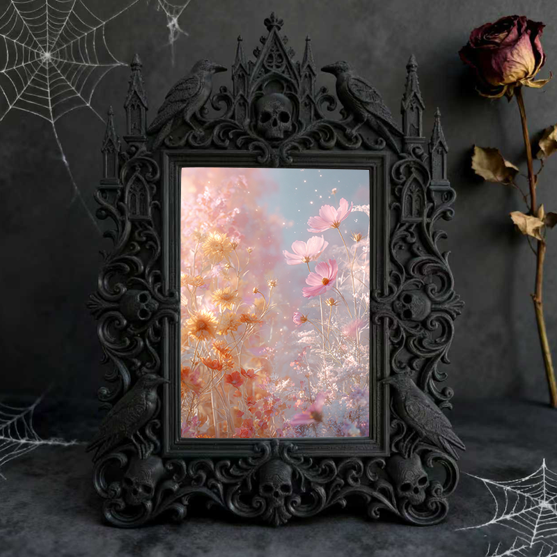 Bestselling-pick Gothic Dark-style Photo Frame | Witchy Crystal Carving Workshop Decor, Photo Ornament, Dual-use Display, Retro Plastic Fram