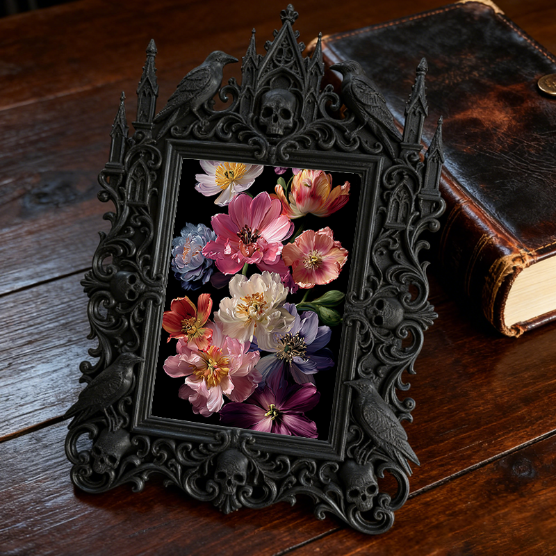 Luxe-minimal Gothic Dark-style Photo Frame | Dark Calligraphy Quill Pen Shop Decor, Photo Ornament, Wall-mountable & Tabletop, Practical Fra