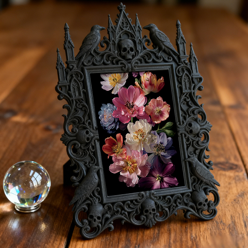 Luxe-minimal Gothic Dark-style Photo Frame | Dark Calligraphy Quill Pen Shop Decor, Photo Ornament, Wall-mountable & Tabletop, Practical Fra