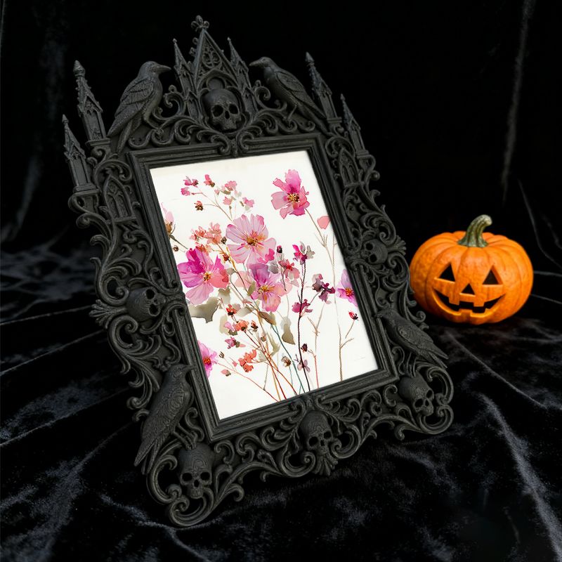 Elegant-spooky Gothic Dark-style Photo Frame | Paranormal Themed Gift Shop Shelf Decor, Photo Ornament, Wall-mountable & Tabletop, Elegant F