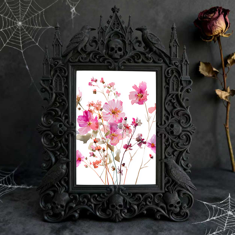 Elegant-spooky Gothic Dark-style Photo Frame | Paranormal Themed Gift Shop Shelf Decor, Photo Ornament, Wall-mountable & Tabletop, Elegant F